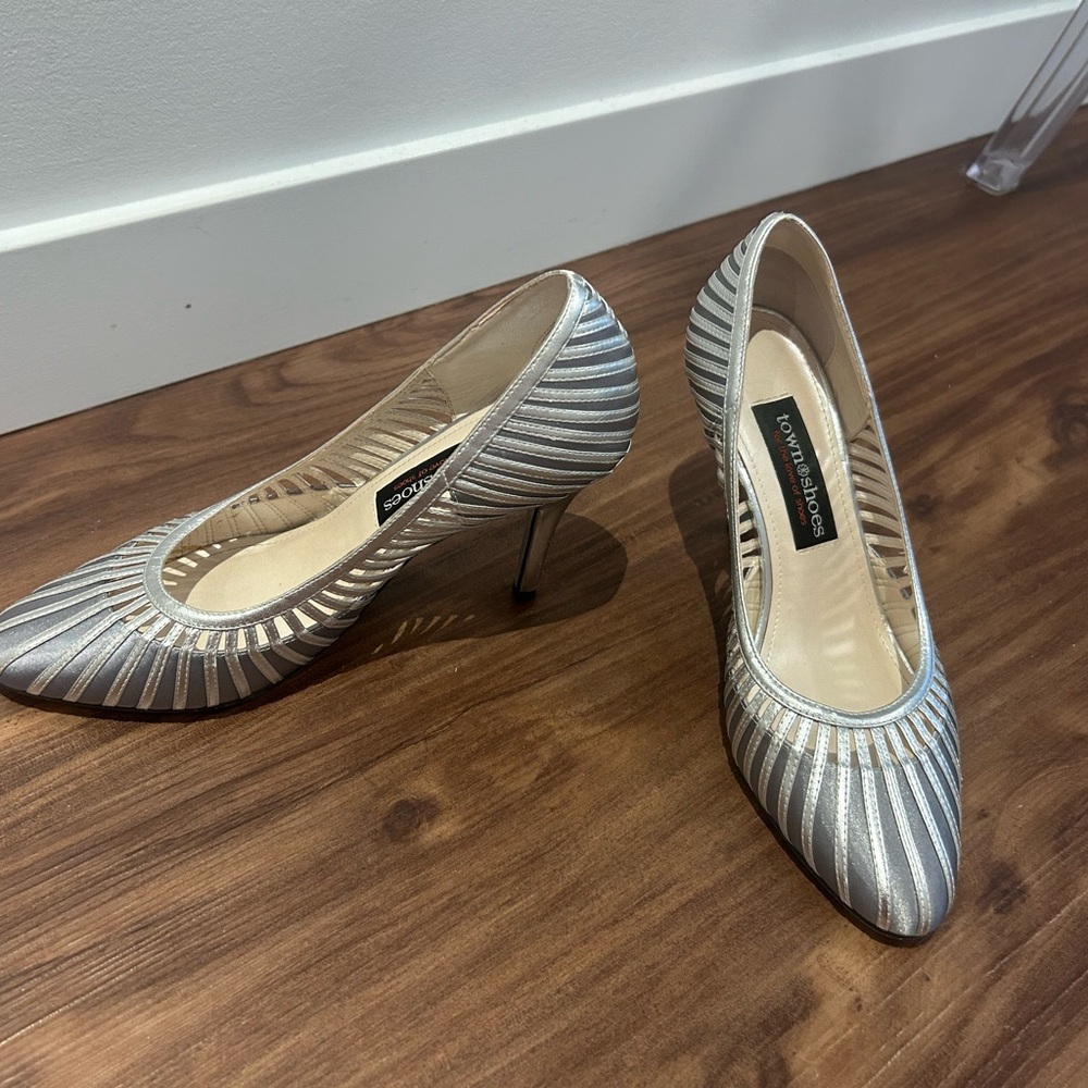 Elegant Silver Striped Heels